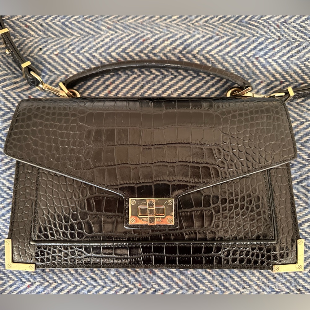 The Kooples large calfskin leather Emily croc embossed bag